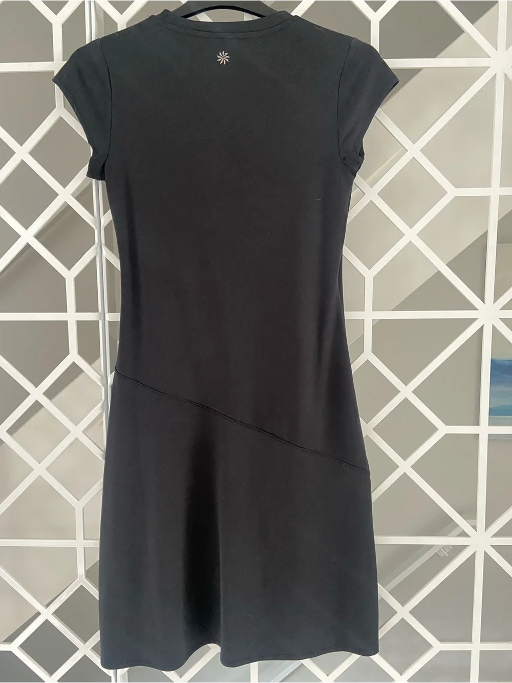 ATHLETA Nectar Faux Wrap Midi Dress Small Black Lightweight Travel - Picture 3 of 8